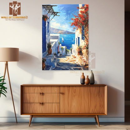 Painting Of a Street with A Boat in The Water High Quality Unframed Poster Print & Waterproof Poster Print Wall Décor