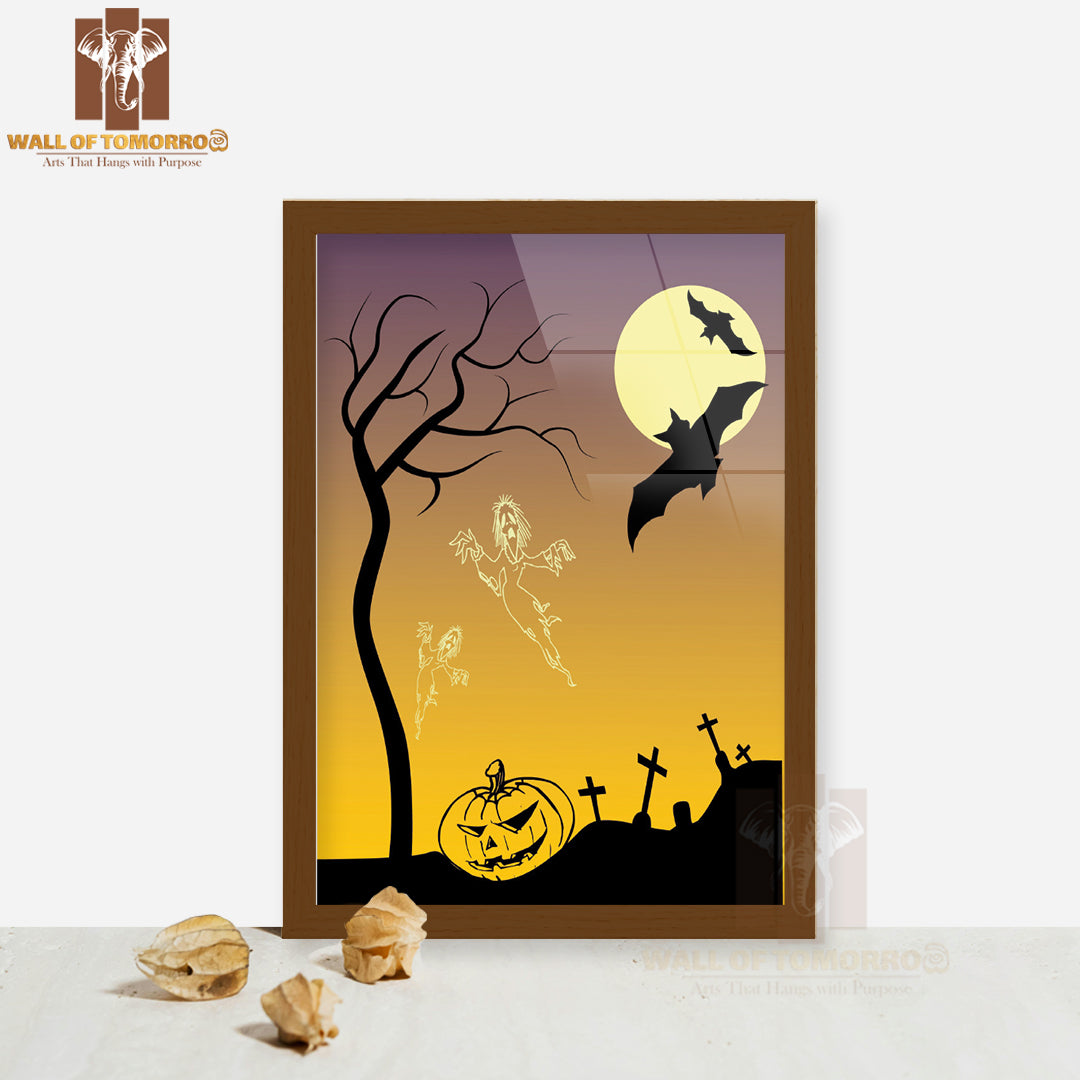 Halloween Silhouetted Bats Flying Among Bare Trees High Quality Glass Frame Wall Décors in Sri Lanka