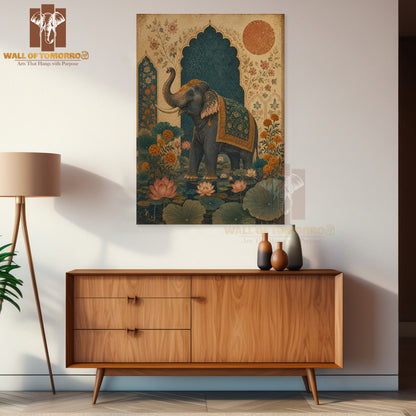 Decorated Elephant Amid Lotus Ponds and Flowers Animals High Quality Unframed Poster Print & Laminated Poster Print Wall Décor in Sri Lanka