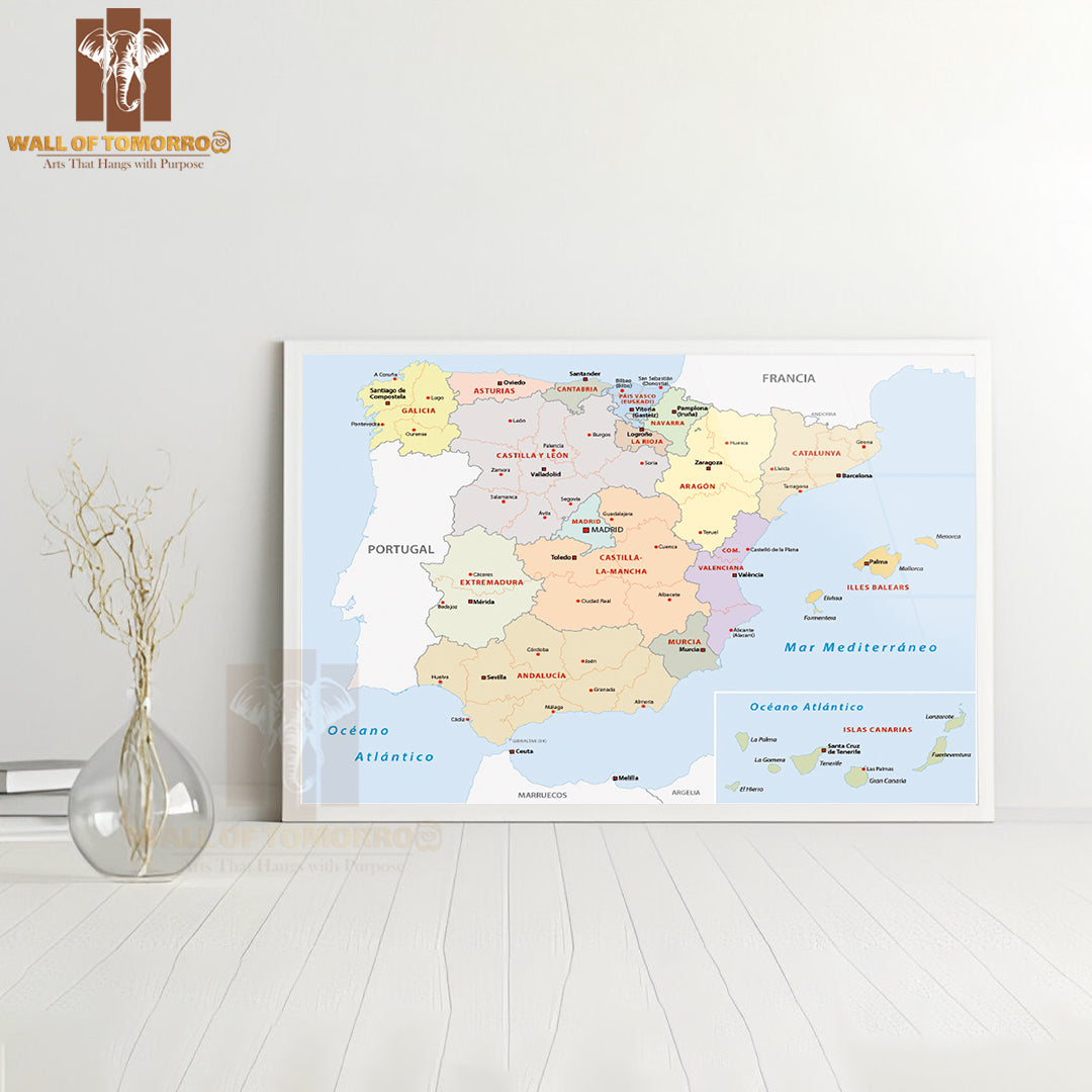 Autonomous Communities of Spain Educational High Quality Glass Frame Wall Décor