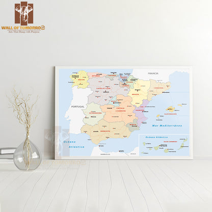 Autonomous Communities of Spain Educational High Quality Glass Frame Wall Décor