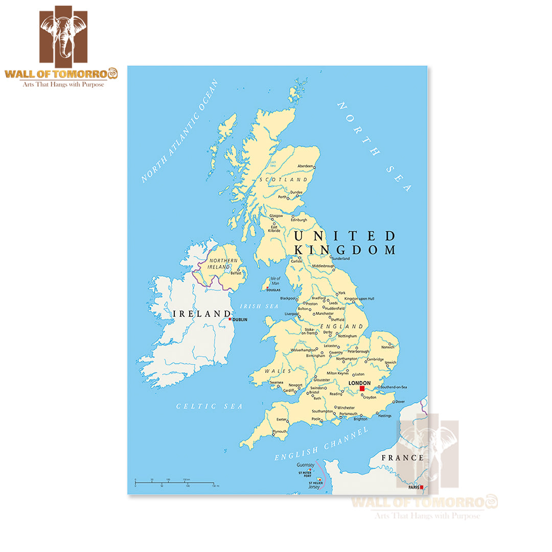 United Kingdom Political Map with Capital London Educational High Quality Unframed Poster Print & Waterproof Poster Print Wall Décor