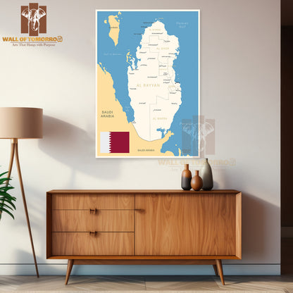 Qatar - Detailed Map with Administrative Divisions Educational High Quality Unframed Poster Print & Waterproof Poster Print Wall Décor
