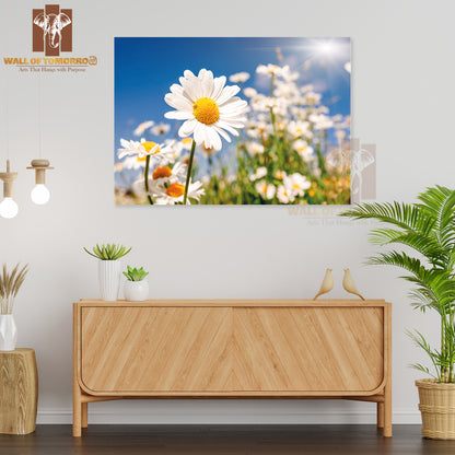Summer Field With White Daisies on Blue Sky High Quality Unframed Poster Print & Waterproof Poster Print Wall Décor