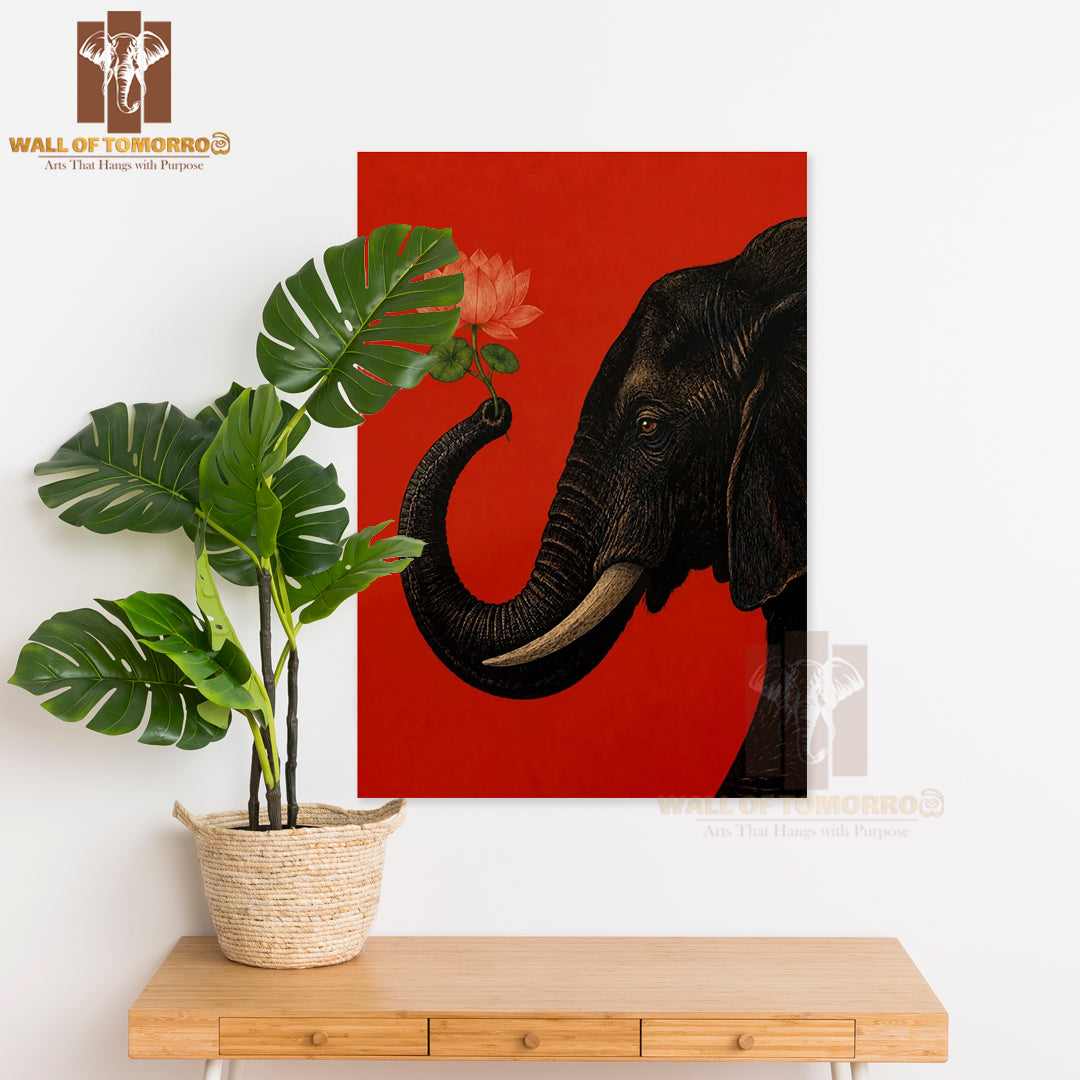 Majestic Black Elephant with Curved Ivory Tusk Animals High Quality Unframed Poster Print & Laminated Poster Print Wall Décor in Sri Lanka