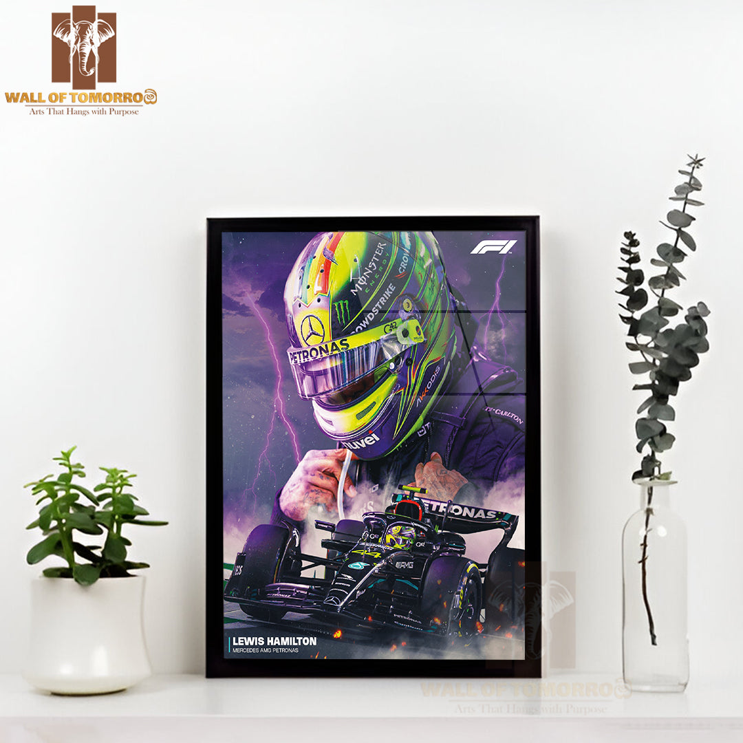 Famous Racer In His F1 Car Sports High Quality Glass Frame Wall Décor