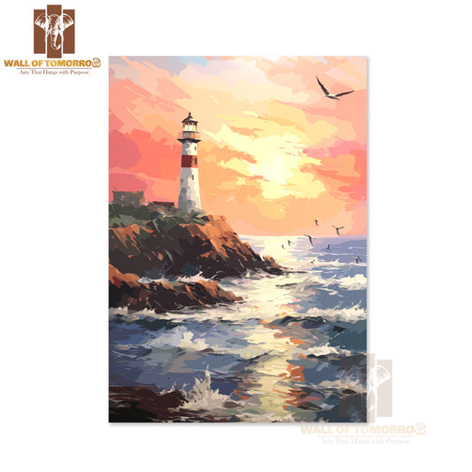 Painting Of a Lighthouse on A Rocky Shore High Quality Unframed Poster Print & Waterproof Poster Print Wall Décor
