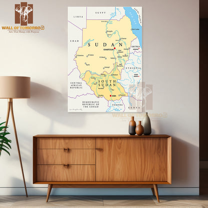 Sudan and South Sudan Political Map Educational High Quality Unframed Poster Print & Waterproof Poster Print Wall Décor