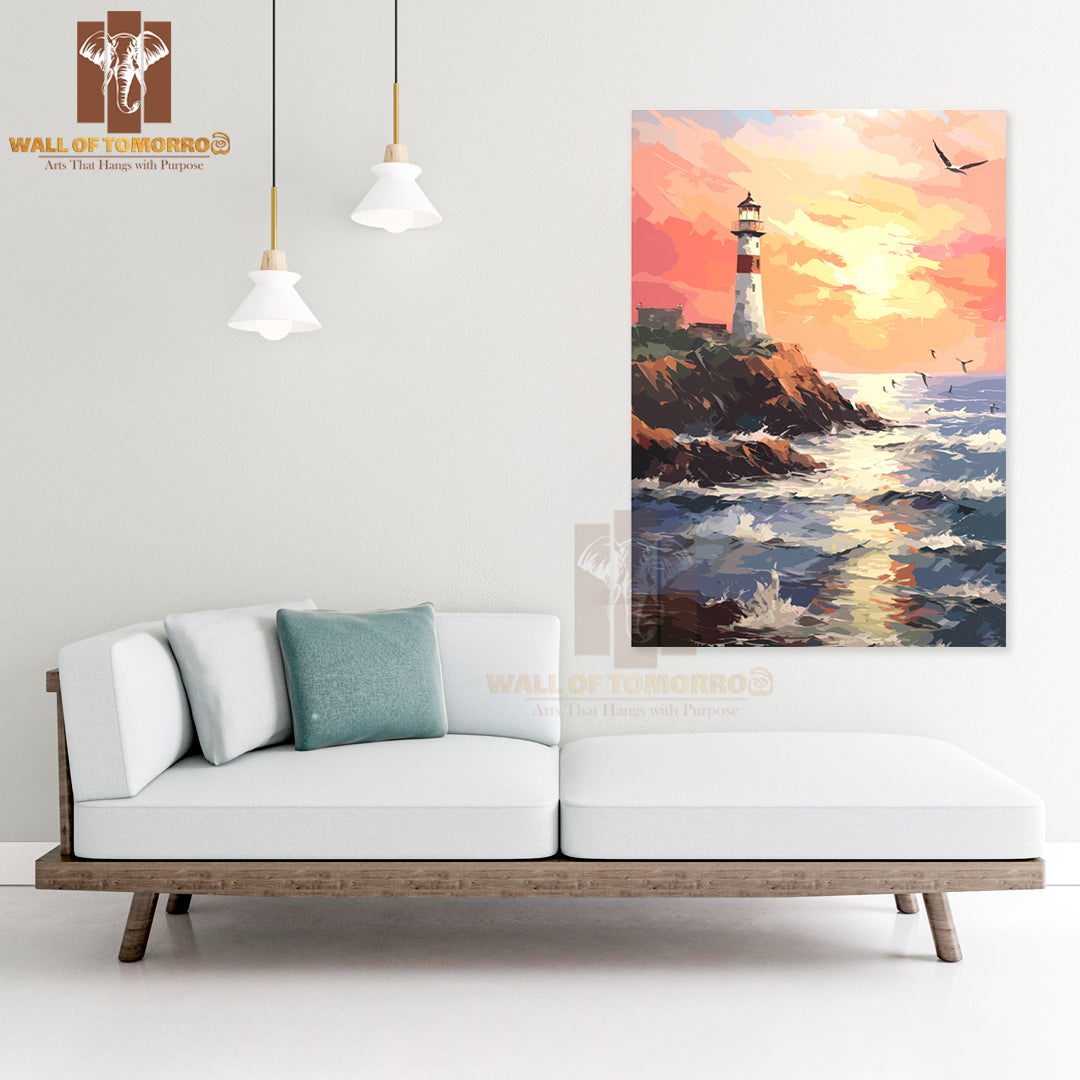Painting Of a Lighthouse on A Rocky Shore High Quality Unframed Poster Print & Waterproof Poster Print Wall Décor