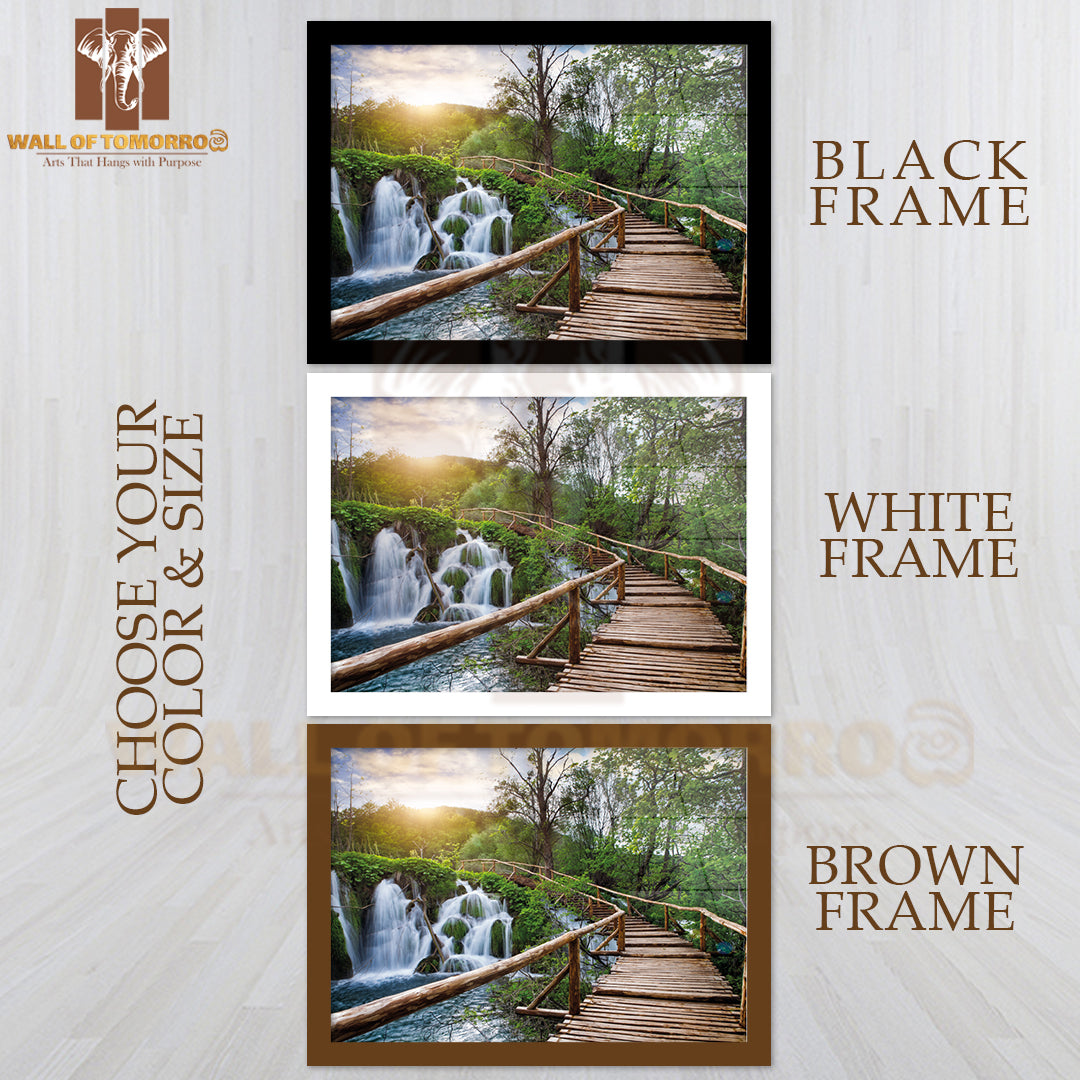 Beautiful View of Waterfalls with Turquoise Water and Sunshine in Plitvice Lakes National Park High Quality Unframed Poster Print & Waterproof Poster Print Wall Décor