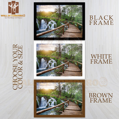 Beautiful View of Waterfalls with Turquoise Water and Sunshine in Plitvice Lakes National Park High Quality Unframed Poster Print & Waterproof Poster Print Wall Décor