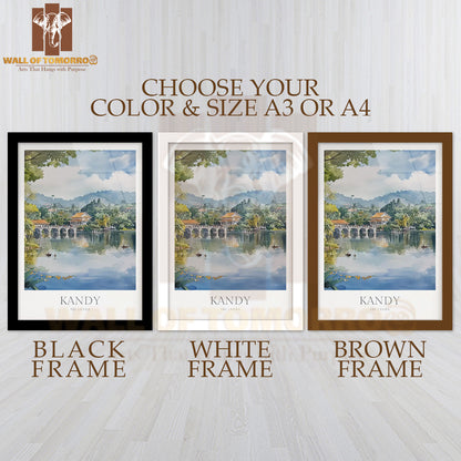 Kandy Sri Lanka Watercolor Travel High Quality Glass Frame Wall Décor