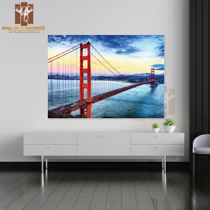 Famous Golden Gate Bridge, San Francisco At Night, USA High Quality Unframed Poster Print & Waterproof Poster Print Wall Décor
