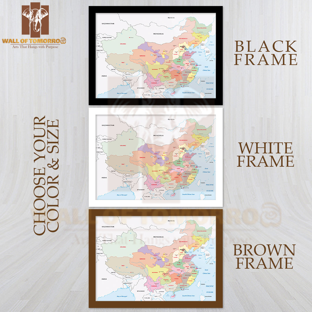 Administrative Divisions of China Educational High Quality Glass Frame Wall Décor