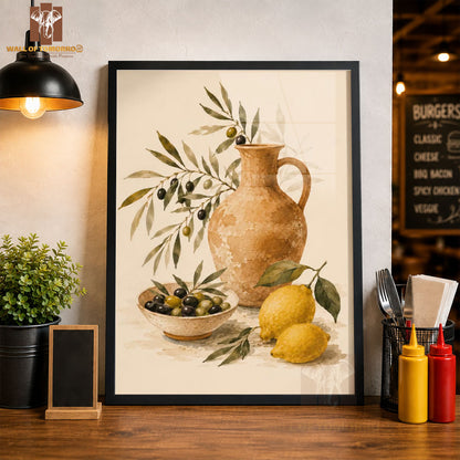 Olives & Lemon with Pot Kitchen & Restaurant High Quality Glass Frame Wall Décors in Sri Lanka