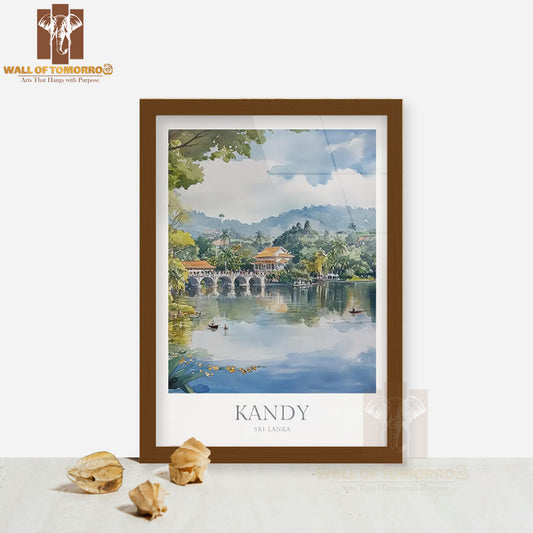 Kandy Sri Lanka Watercolor Travel High Quality Glass Frame Wall Décor
