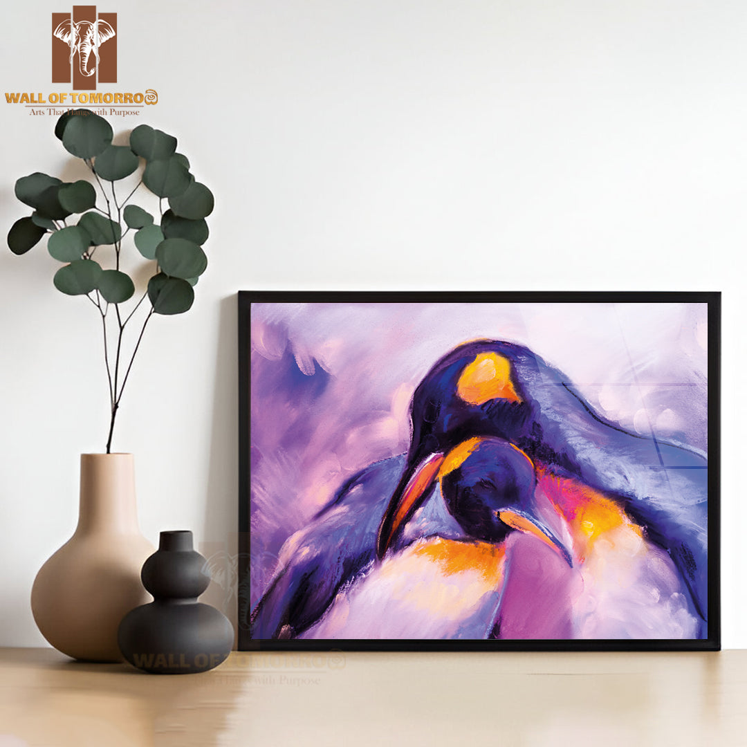 Pastel Painting of Cartoon Penguins High Quality Unframed Poster Print & Waterproof Poster Print Wall Décor