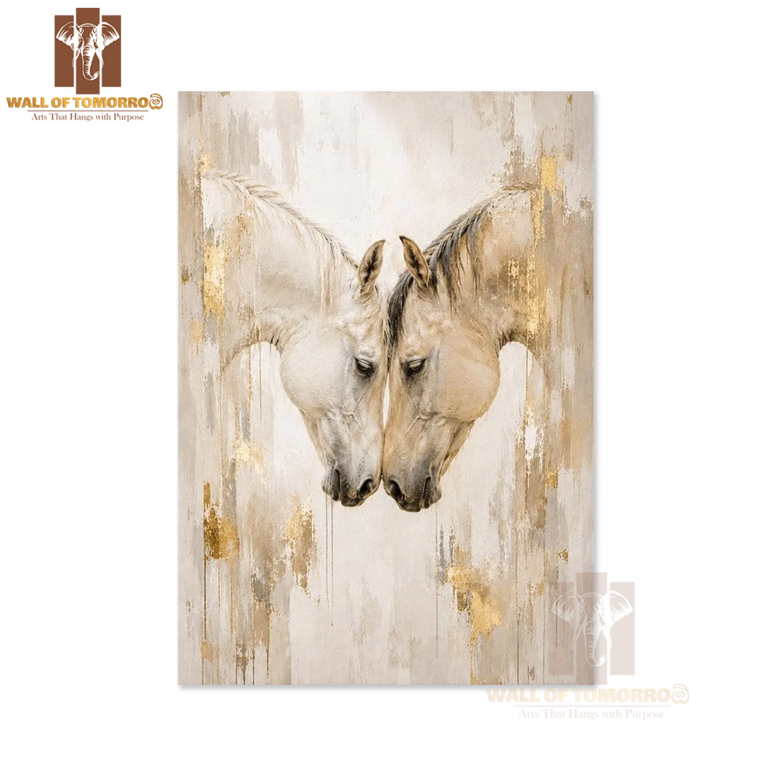 White & Gold Horses Painting Animals High Quality Unframed Poster Print & Laminated Poster Print Wall Décor in Sri Lanka