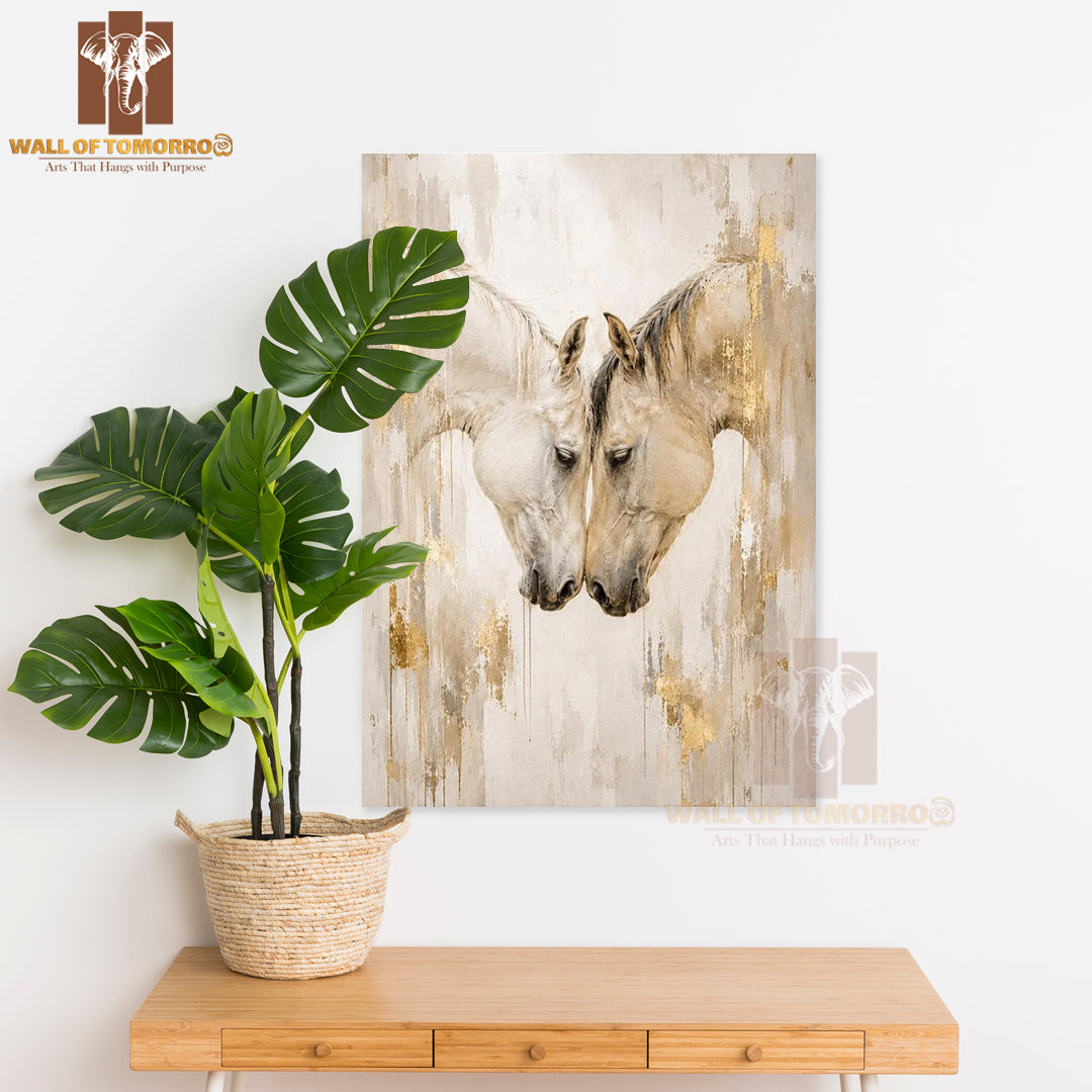 White & Gold Horses Painting Animals High Quality Unframed Poster Print & Laminated Poster Print Wall Décor in Sri Lanka