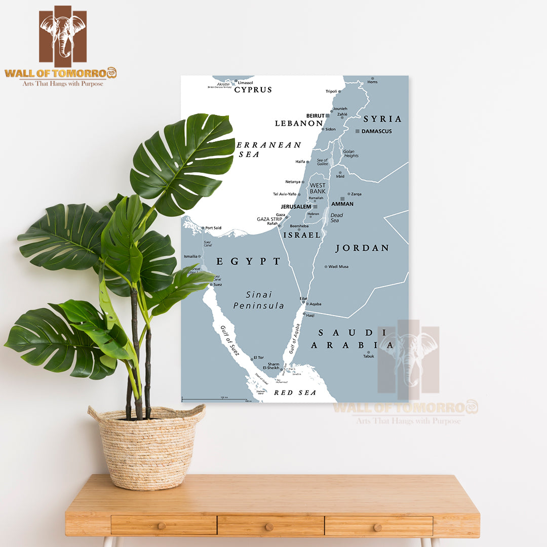Israel & The Sinai Peninsula, Gray Political Map Educational High Quality Unframed Poster Print & Waterproof Poster Print Wall Décor