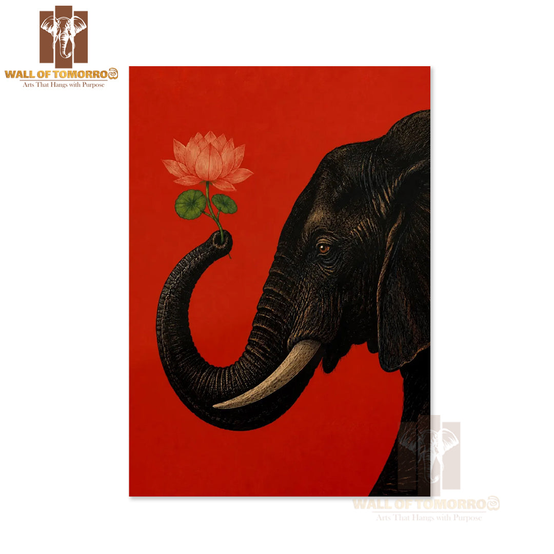 Majestic Black Elephant with Curved Ivory Tusk Animals High Quality Unframed Poster Print & Laminated Poster Print Wall Décor in Sri Lanka