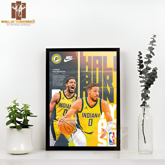Famous Basketball Team Player in Yellow Sports High Quality Glass Frame Wall Décor