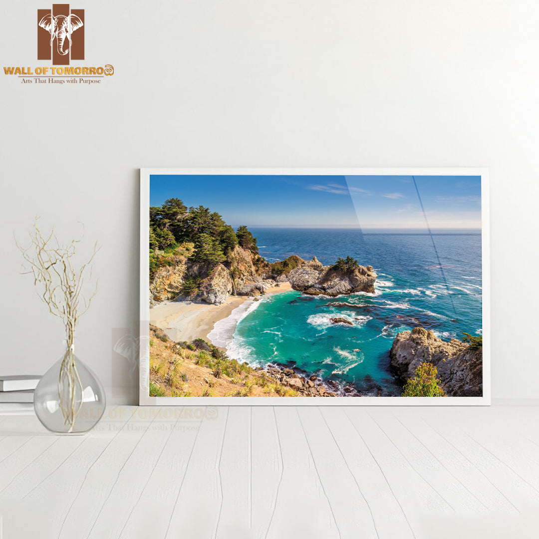 Fine Beach and Falls, Pacific Coast, Julia Pfeiffer Beach High Quality Unframed Poster Print & Waterproof Poster Print Wall Décor
