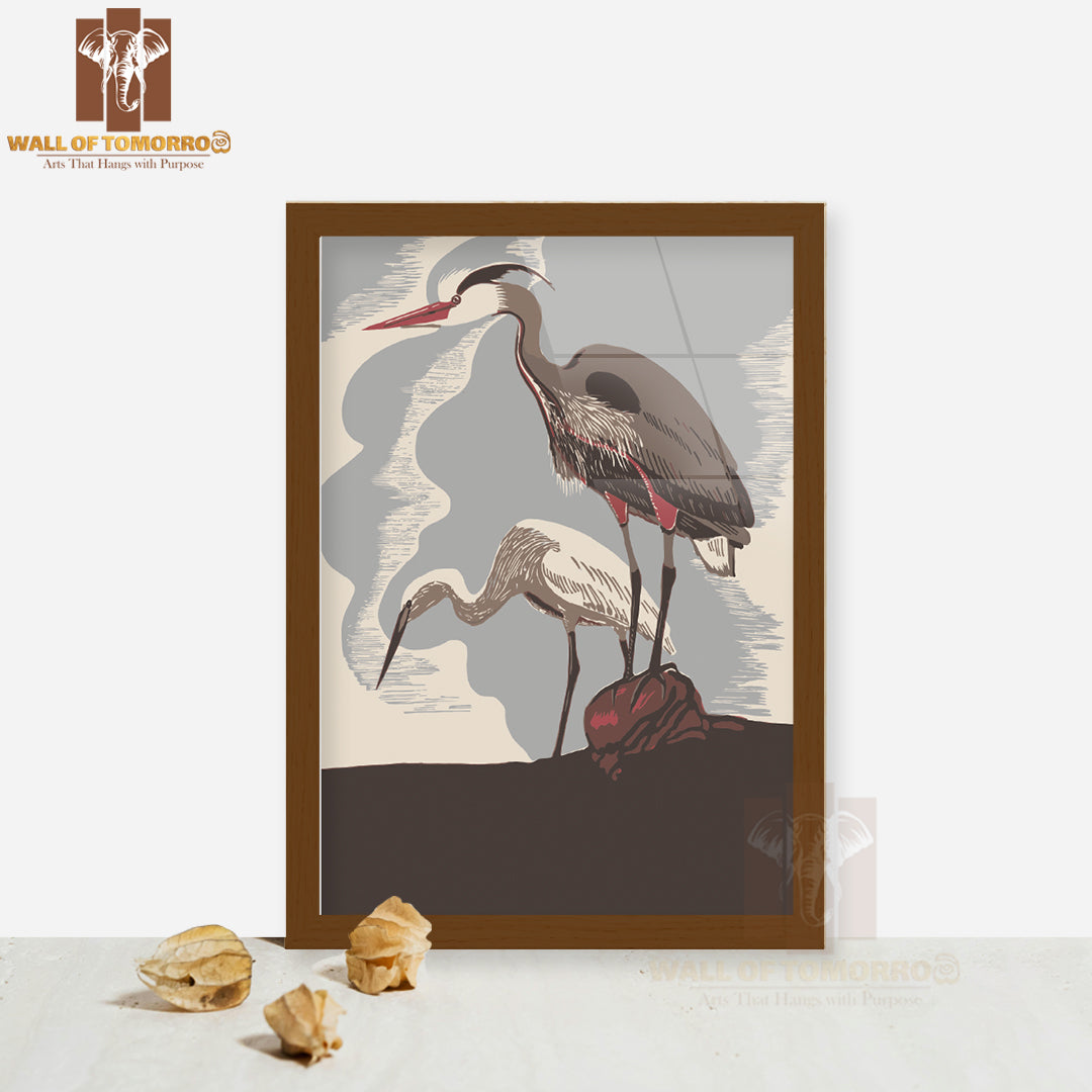 Two Birds Perched on a Rock, Surrounded by a Natural Landscape High Quality Glass Frame Wall Décors in Sri Lanka