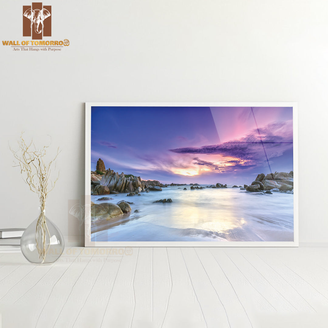 Dawn On the Beach with Brightly Colored Clouds High Quality Unframed Poster Print & Waterproof Poster Print Wall Décor