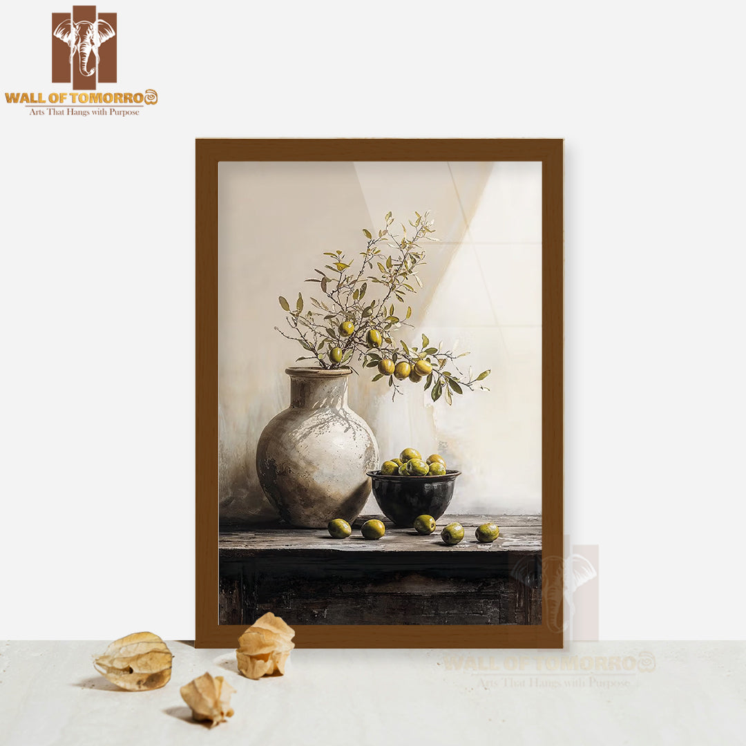 Olive Branch Still Life High Quality Glass Frame Wall Décor