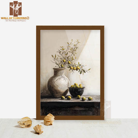Olive Branch Still Life High Quality Glass Frame Wall Décor