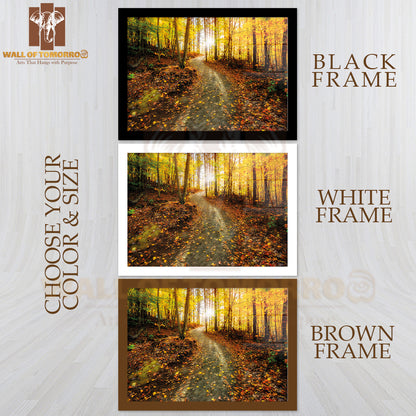 Sun Shining Through the Trees on a Path in a Golden Forest High Quality Unframed Poster Print & Waterproof Poster Print Wall Décor