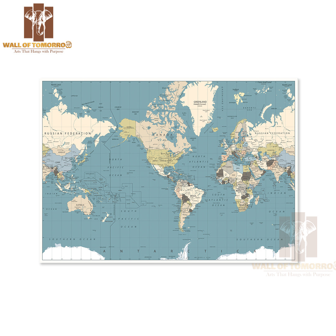 America Centered World Map Educational High Quality Unframed Poster Print & Waterproof Poster Print Wall Décor