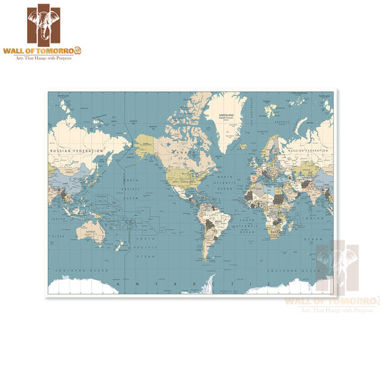 America Centered World Map Educational High Quality Unframed Poster Print & Waterproof Poster Print Wall Décor