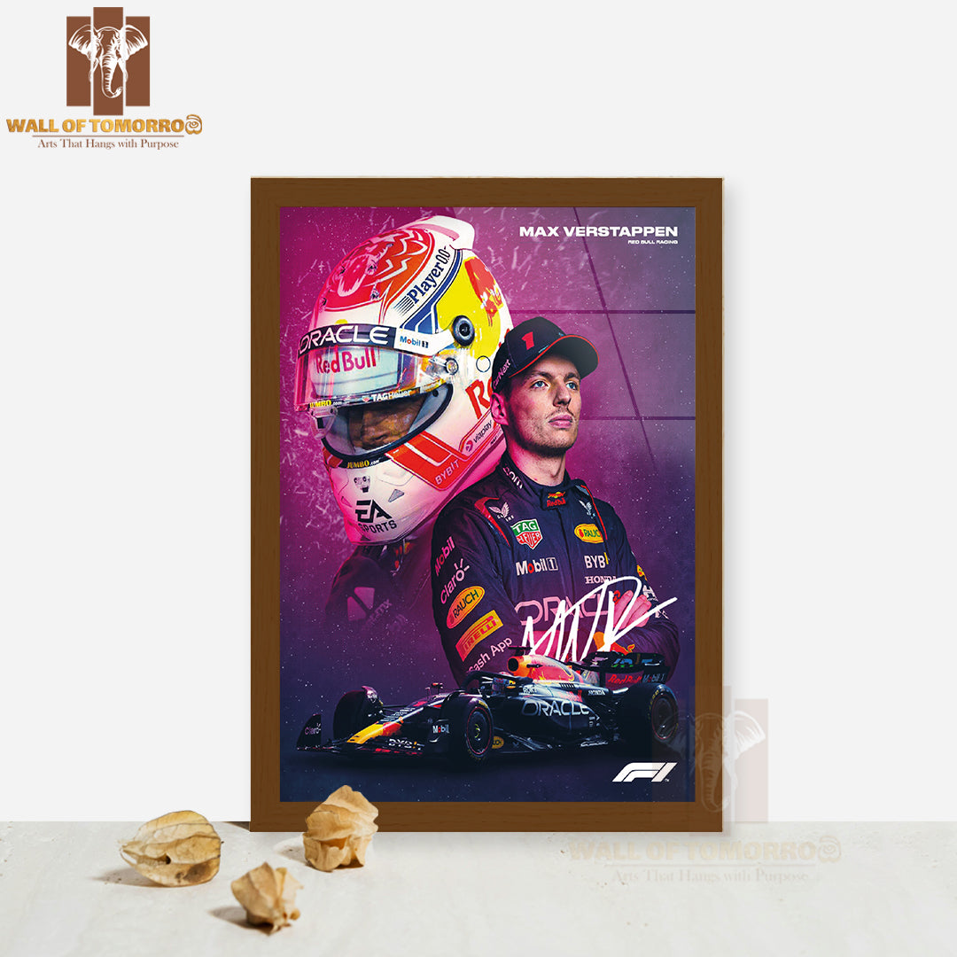 Famous Racer Driving His Formula 1 Sports High Quality Glass Frame Wall Décor