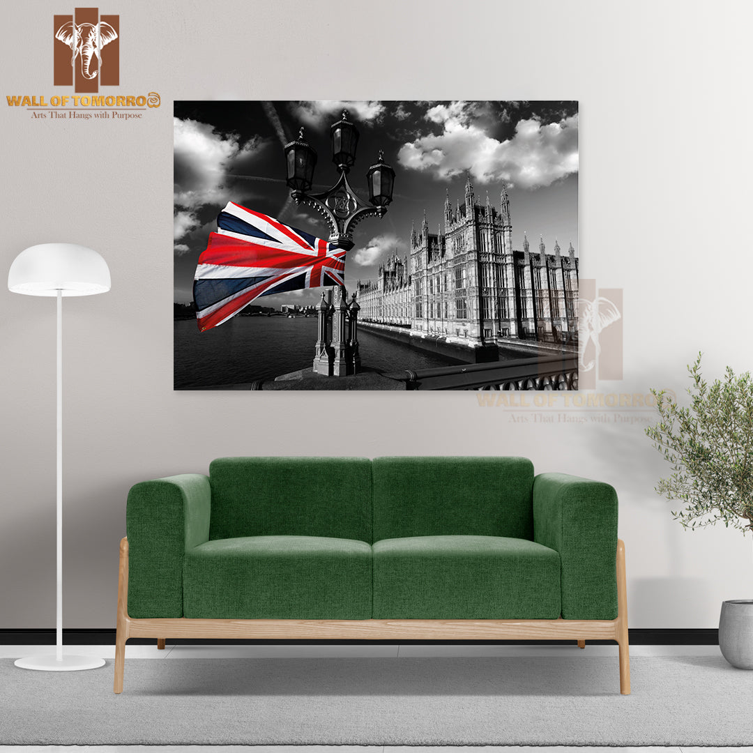 Houses Of Parliament with Flag of England, London, UK High Quality Unframed Poster Print & Waterproof Poster Print Wall Décor