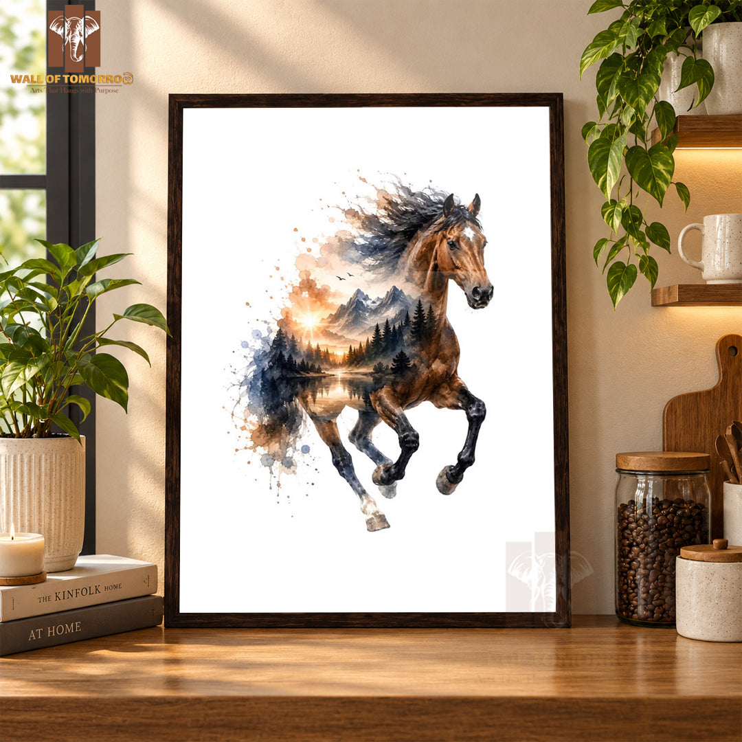 Horse with Scenery Animals High Quality Glass Frame Wall Décor in Sri Lanka