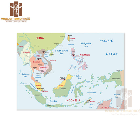Southeast Asia Map Educational High Quality Unframed Poster Print & Waterproof Poster Print Wall Décor