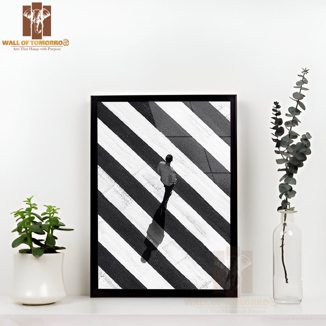Alone On the Crossing B&W High Quality Glass Frame Wall Décor