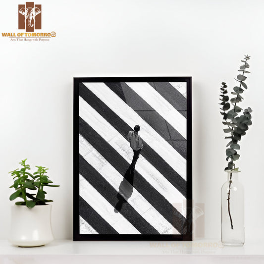 Alone On the Crossing B&W High Quality Glass Frame Wall Décor