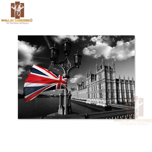 Houses Of Parliament with Flag of England, London, UK High Quality Unframed Poster Print & Waterproof Poster Print Wall Décor