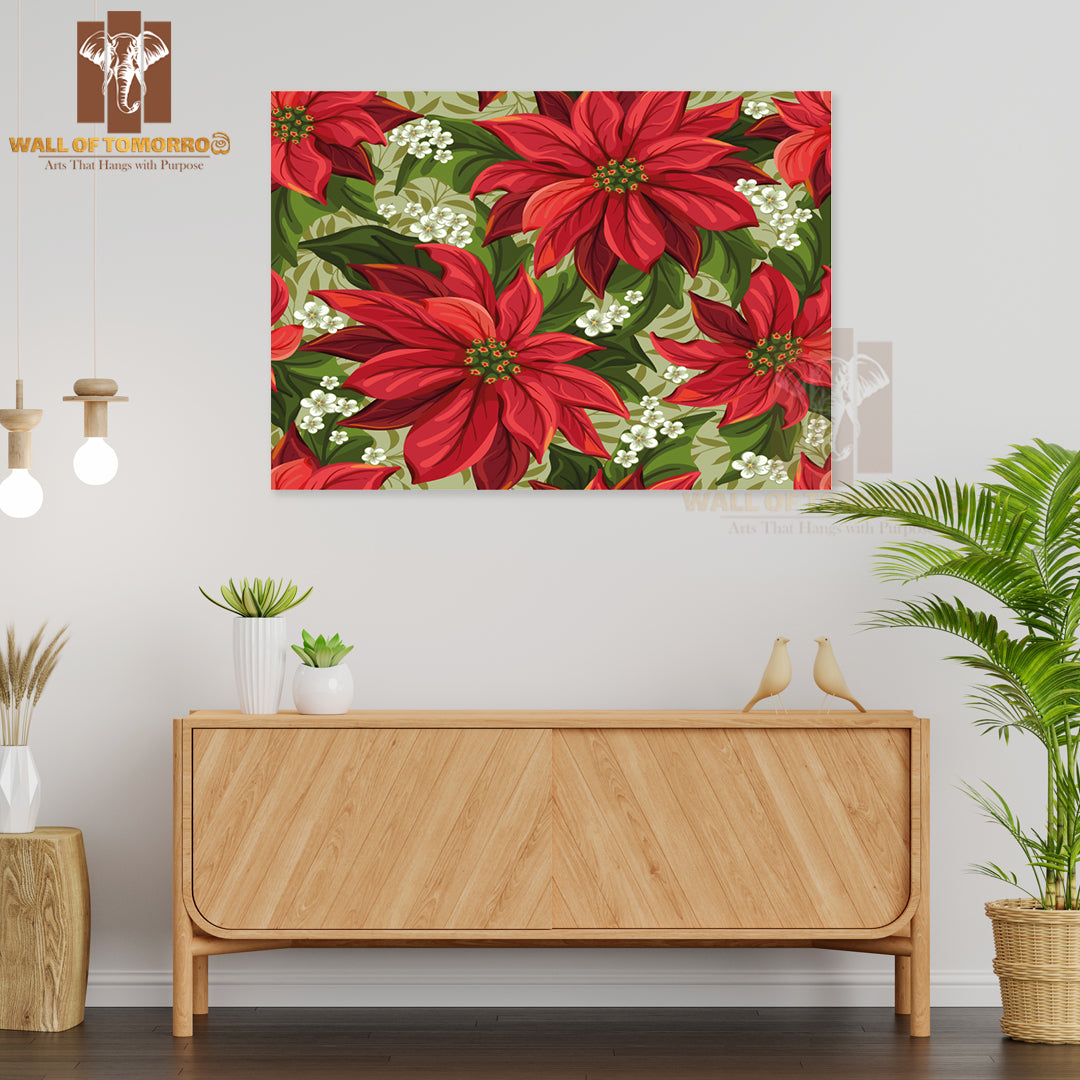 Wonderful Seamless Background with Poinsettia High Quality Unframed Poster Print & Waterproof Poster Print Wall Décor