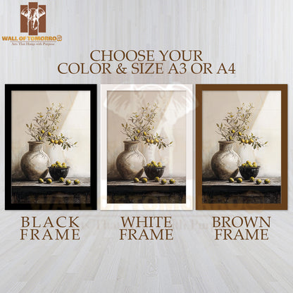 Olive Branch Still Life High Quality Glass Frame Wall Décor