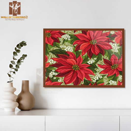 Wonderful Seamless Background with Poinsettia High Quality Unframed Poster Print & Waterproof Poster Print Wall Décor