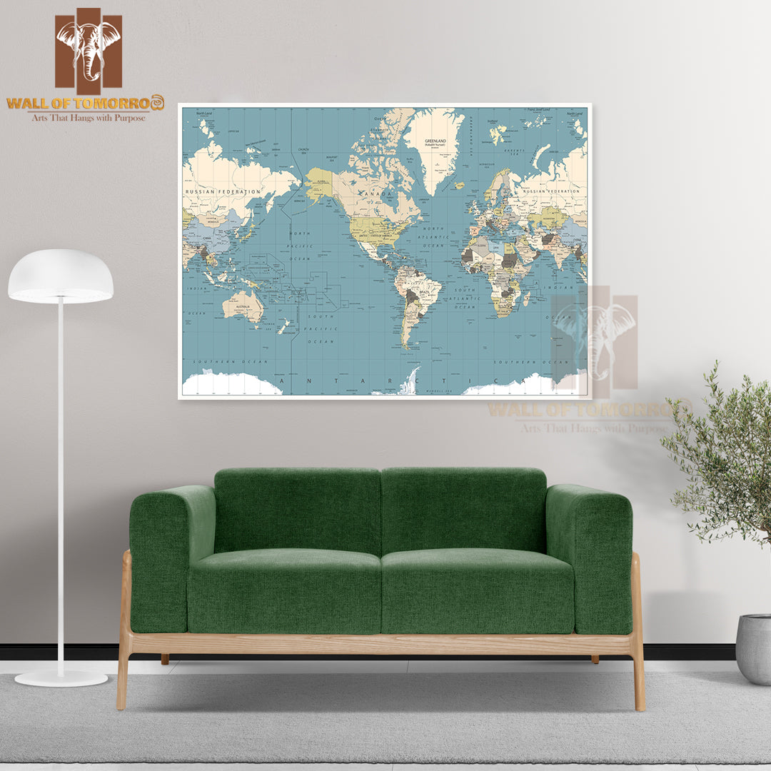 America Centered World Map Educational High Quality Unframed Poster Print & Waterproof Poster Print Wall Décor