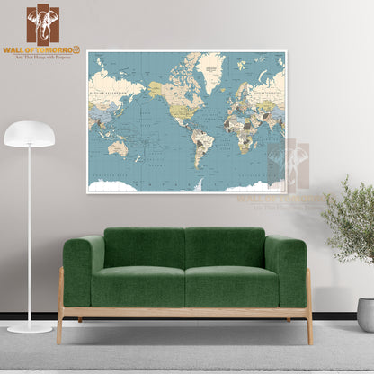 America Centered World Map Educational High Quality Unframed Poster Print & Waterproof Poster Print Wall Décor