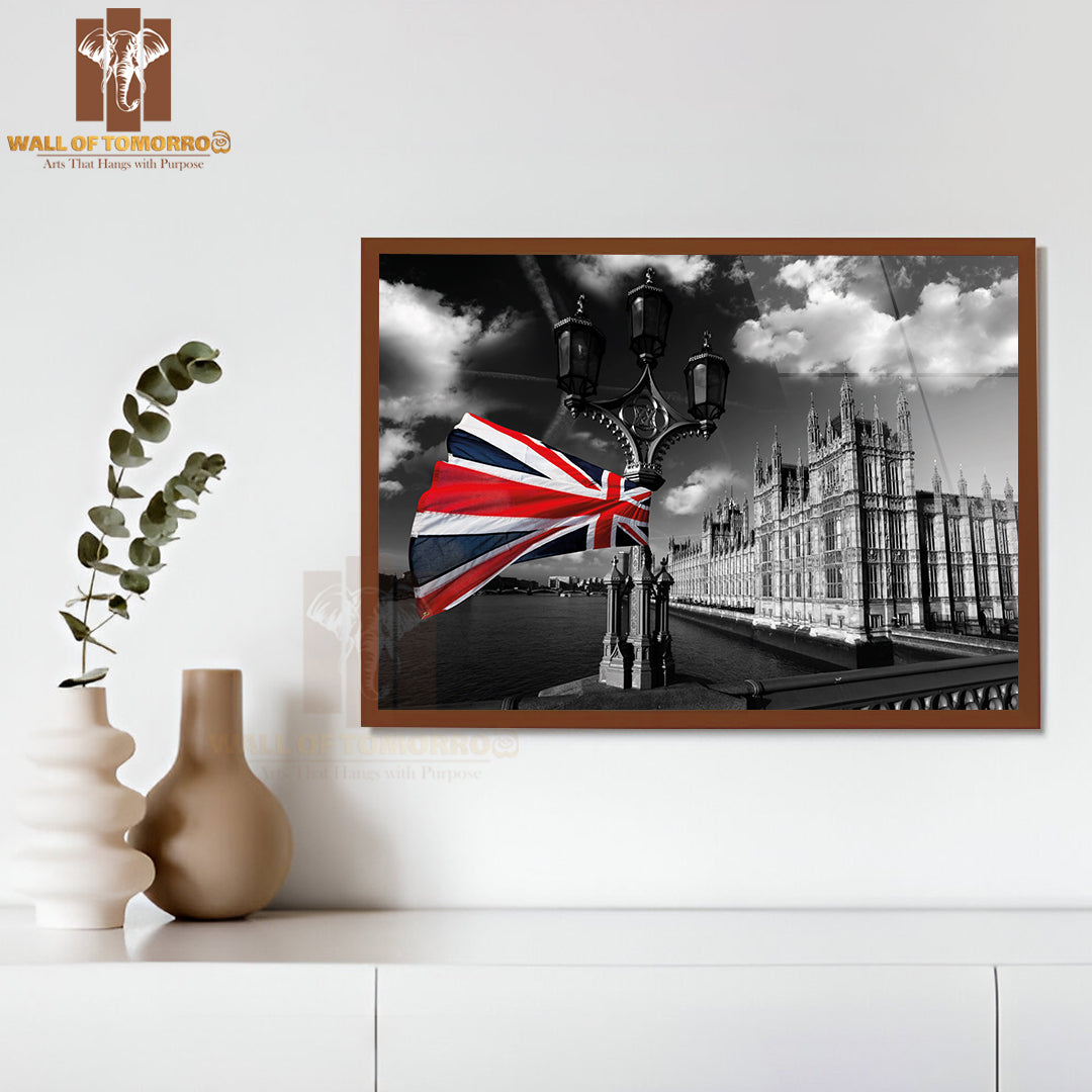 Houses Of Parliament with Flag of England, London, UK High Quality Unframed Poster Print & Waterproof Poster Print Wall Décor