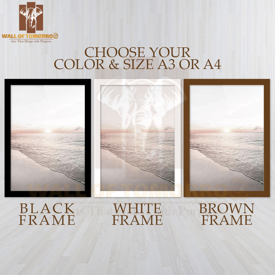 Calm Beach Sunset Faded Photography High Quality Glass Frame Wall Décor