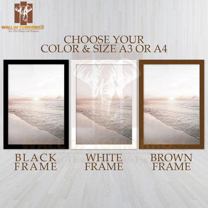 Calm Beach Sunset Faded Photography High Quality Glass Frame Wall Décor