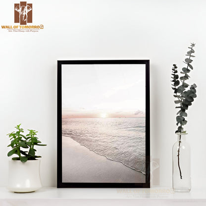 Calm Beach Sunset Faded Photography High Quality Glass Frame Wall Décor